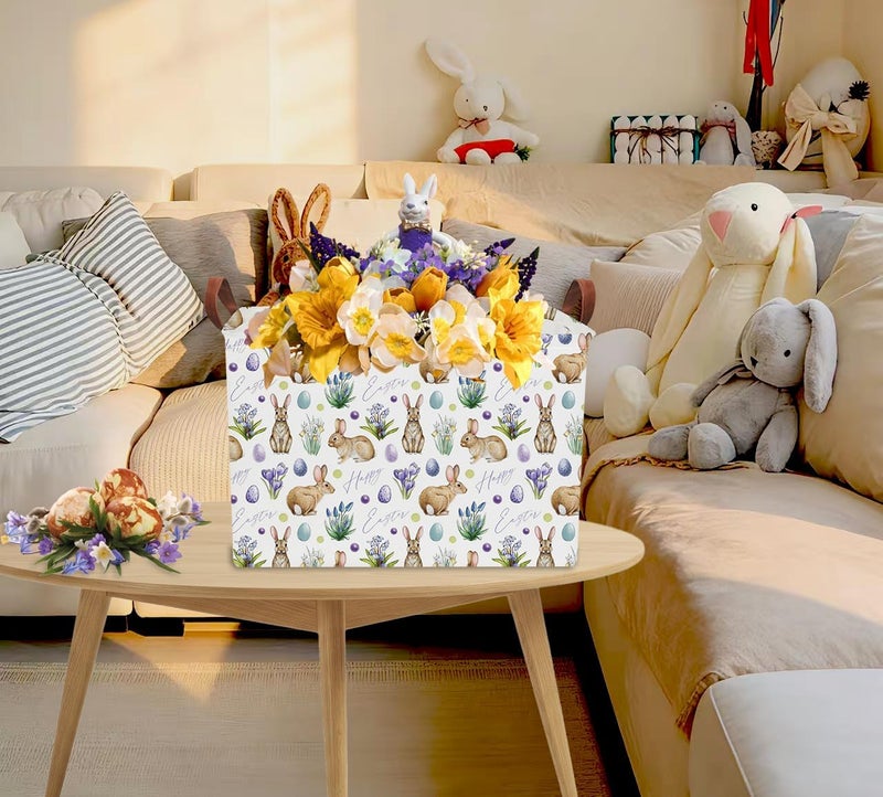 NTAOHAMPER Rectangular Easter Eggs Basket Empty,Toys Storage Bin with Handles,Baby Room Decor,Gift Basket(Watercolor Eggs) - Image 5